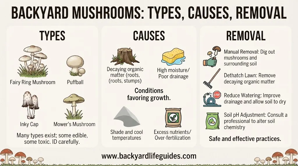 backyard mushrooms types, causes, removal