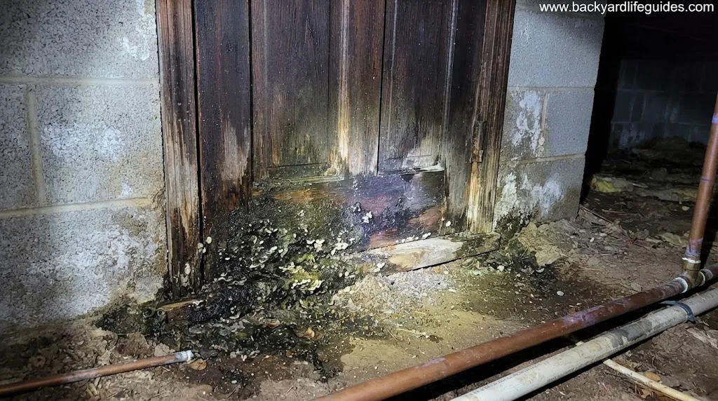 dark substance on crawl space door